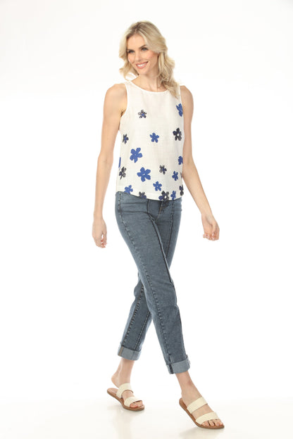 Charlie B Printed Sleeveless Top with Rounded Hem C4588-787A