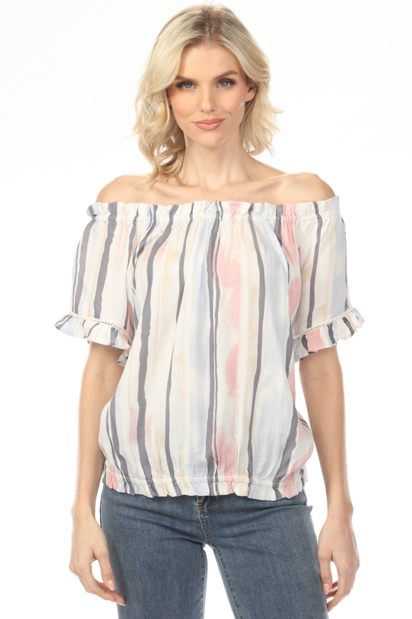 Charlie B Nautical Stripes Off-Shoulder Peasant Blouse C4554P-808B