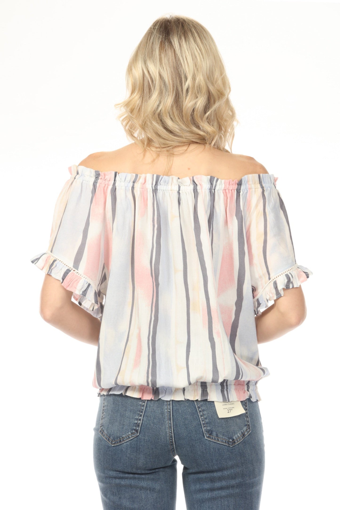 Charlie B Nautical Stripes Off-Shoulder Peasant Blouse C4554P-808B