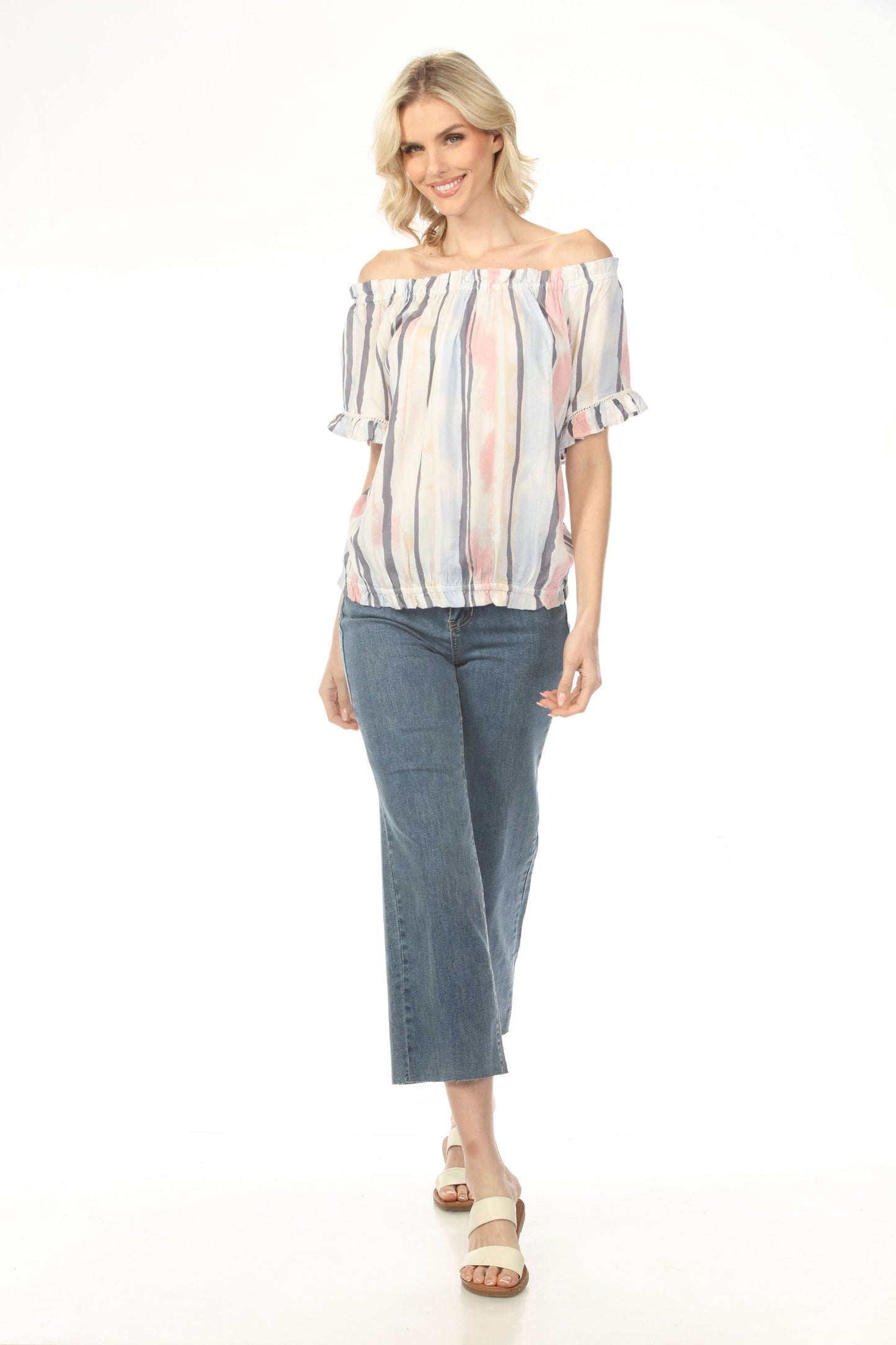 Charlie B Nautical Stripes Off-Shoulder Peasant Blouse C4554P-808B
