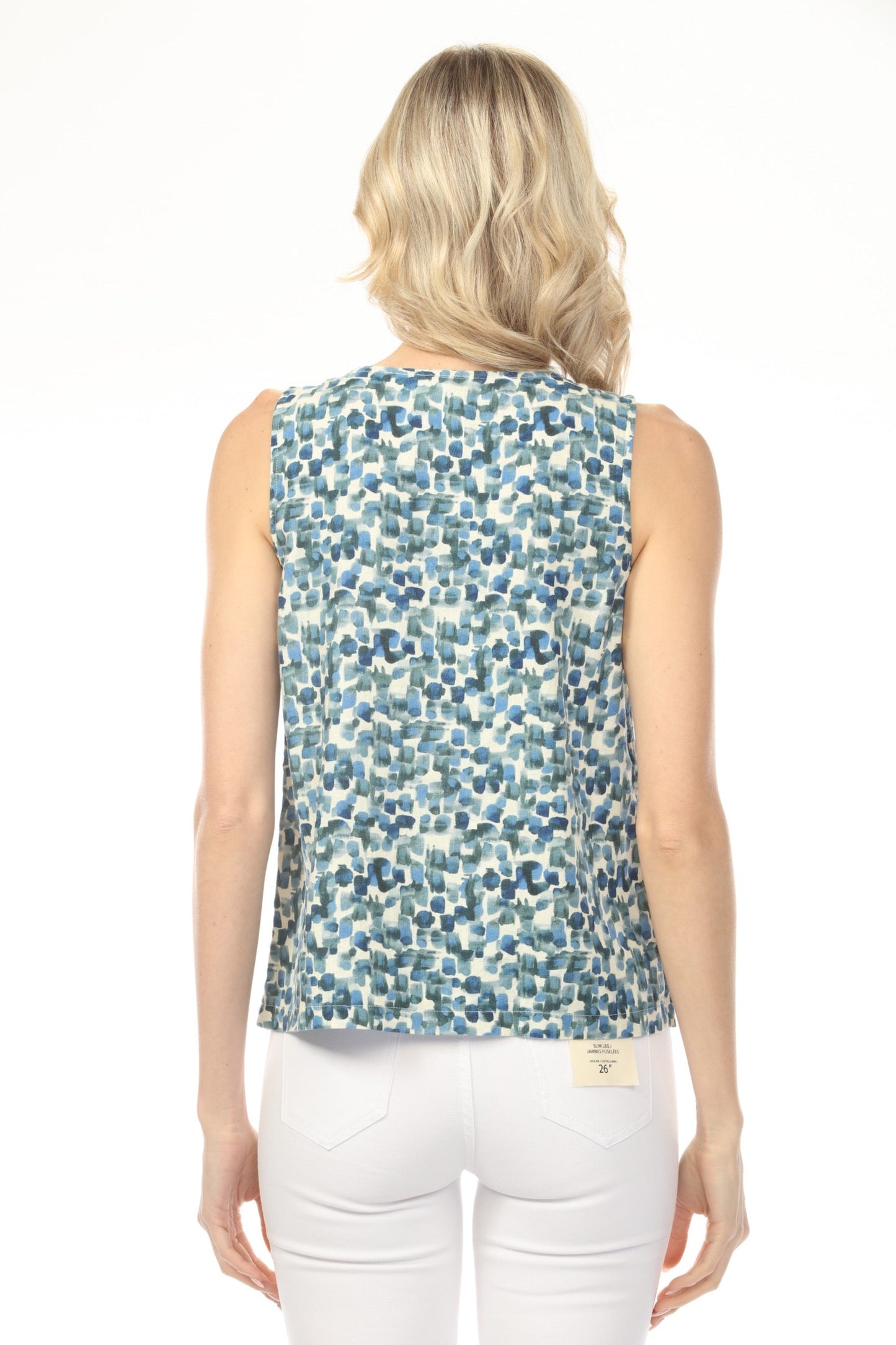 Charlie B Lilypad Printed Sleeveless Linen Blend Top with Slit C4543PR-229B