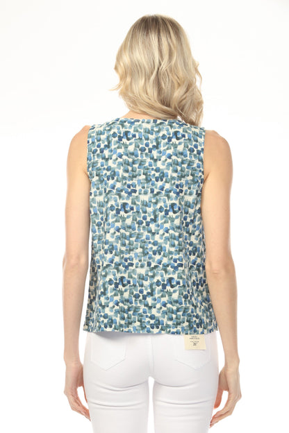 Charlie B Lilypad Printed Sleeveless Linen Blend Top with Slit C4543PR-229B