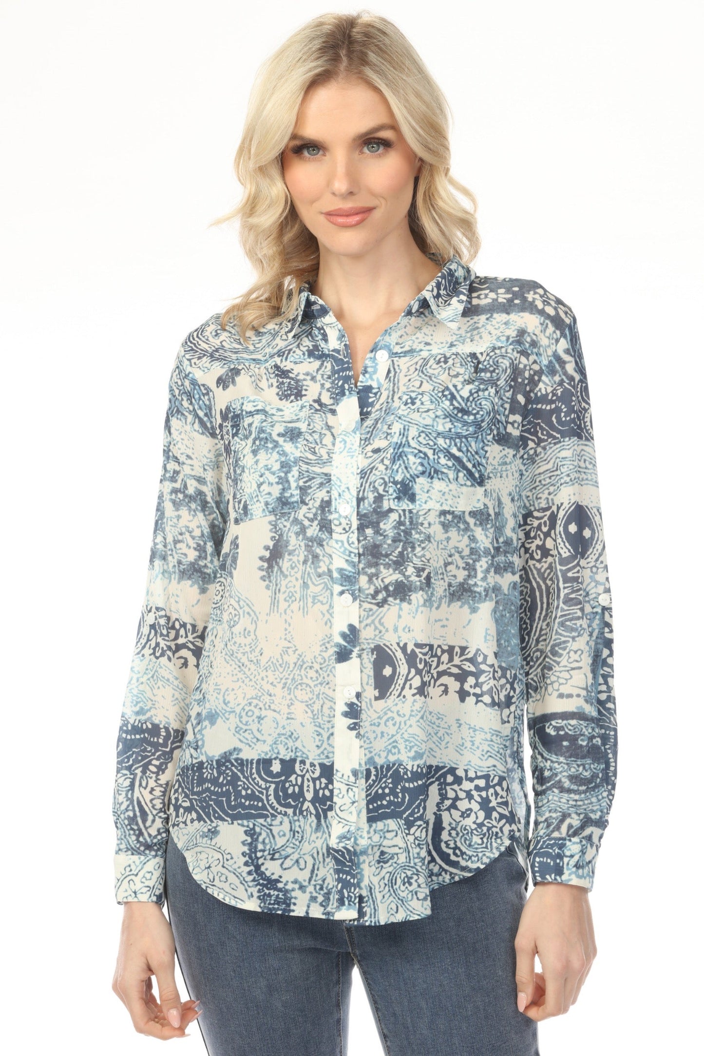 Charlie B Scarf Printed Button-Up Blouse C4308T-782A