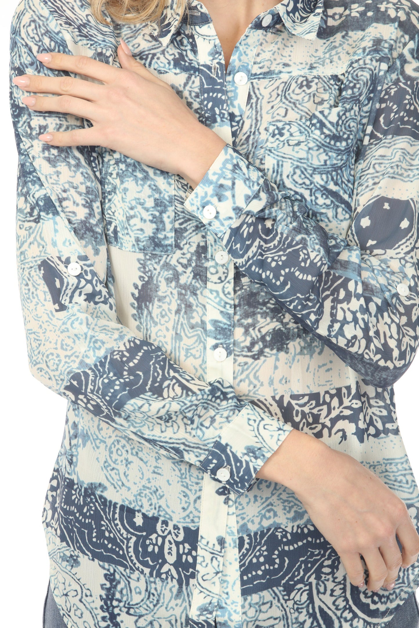 Charlie B Scarf Printed Button-Up Blouse C4308T-782A