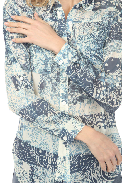 Charlie B Scarf Printed Button-Up Blouse C4308T-782A