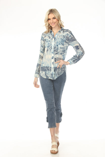 Charlie B Scarf Printed Button-Up Blouse C4308T-782A