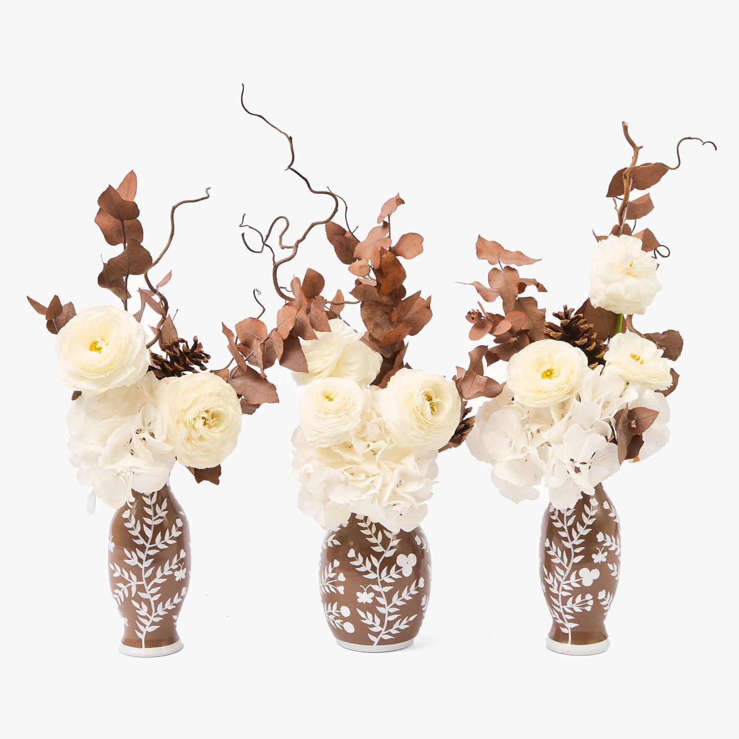 Chocolate Hand Painted Tole Bud Vases (Set of 3)