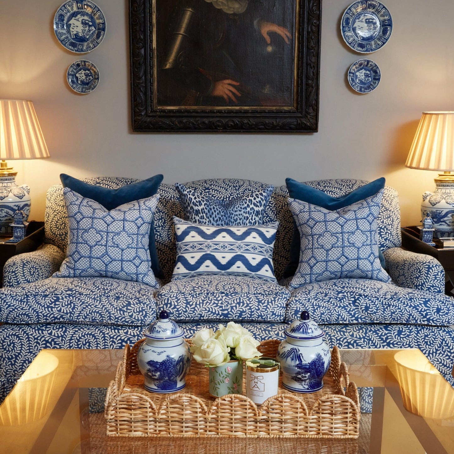 Cobalt Blue Bamboo Trellis Fabric