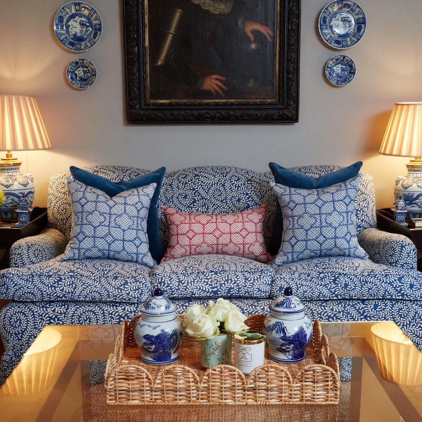 Cobalt Blue Bamboo Trellis Fabric