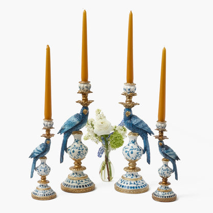 Blue Parrot Candle Holder Set