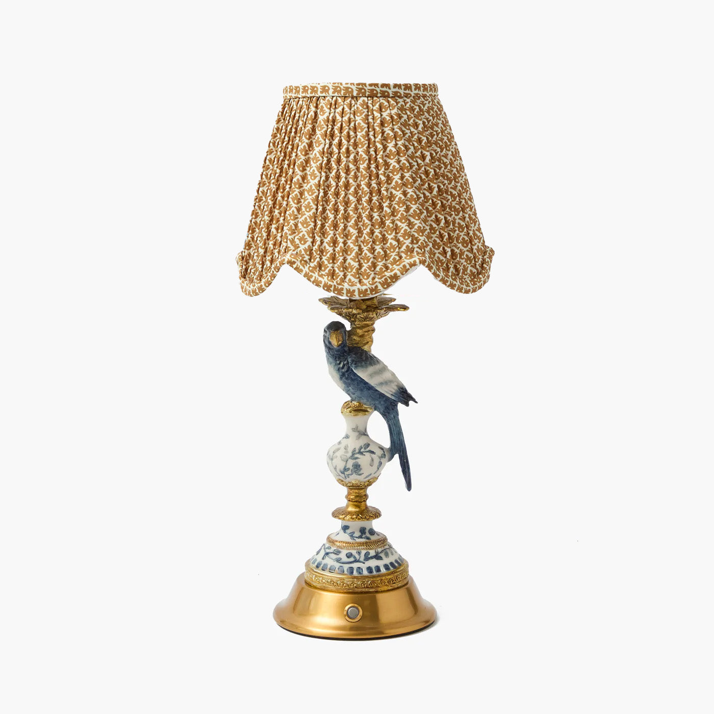 Blue Parrot Rechargeable Lamp with Caramel Lotus Deep Scalloped Shade (18cm)