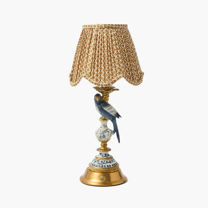 Blue Parrot Rechargeable Lamp with Caramel Lotus Deep Scalloped Shade (18cm)