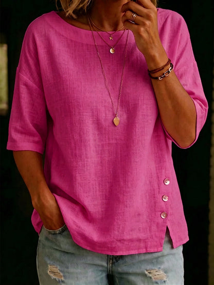 Women's Asymmetric Button Casual Top – Relaxed Everyday Blouse