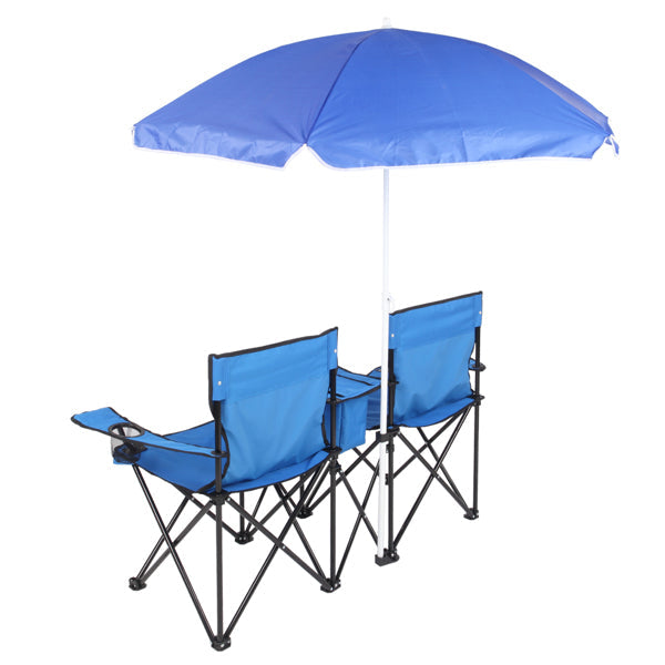 Folding 2-Seat Beach & Fishing Chair with Removable Sun Umbrella