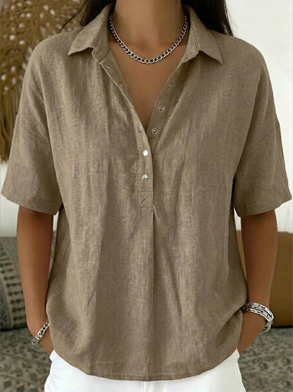 Women's Short-Sleeve Button Pullover Shirt