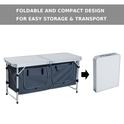 47" Aluminum Folding Camping Table with Storage Organizer | 3-Height Adjustable