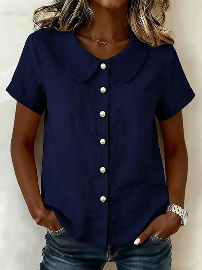 Women's Solid-Color Short-Sleeve Loose Casual Shirt – Lightweight Everyday Top
