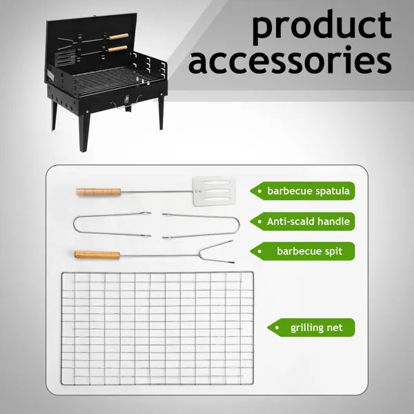 Portable Square Charcoal Grill – Compact Steel BBQ for Camping & Picnics
