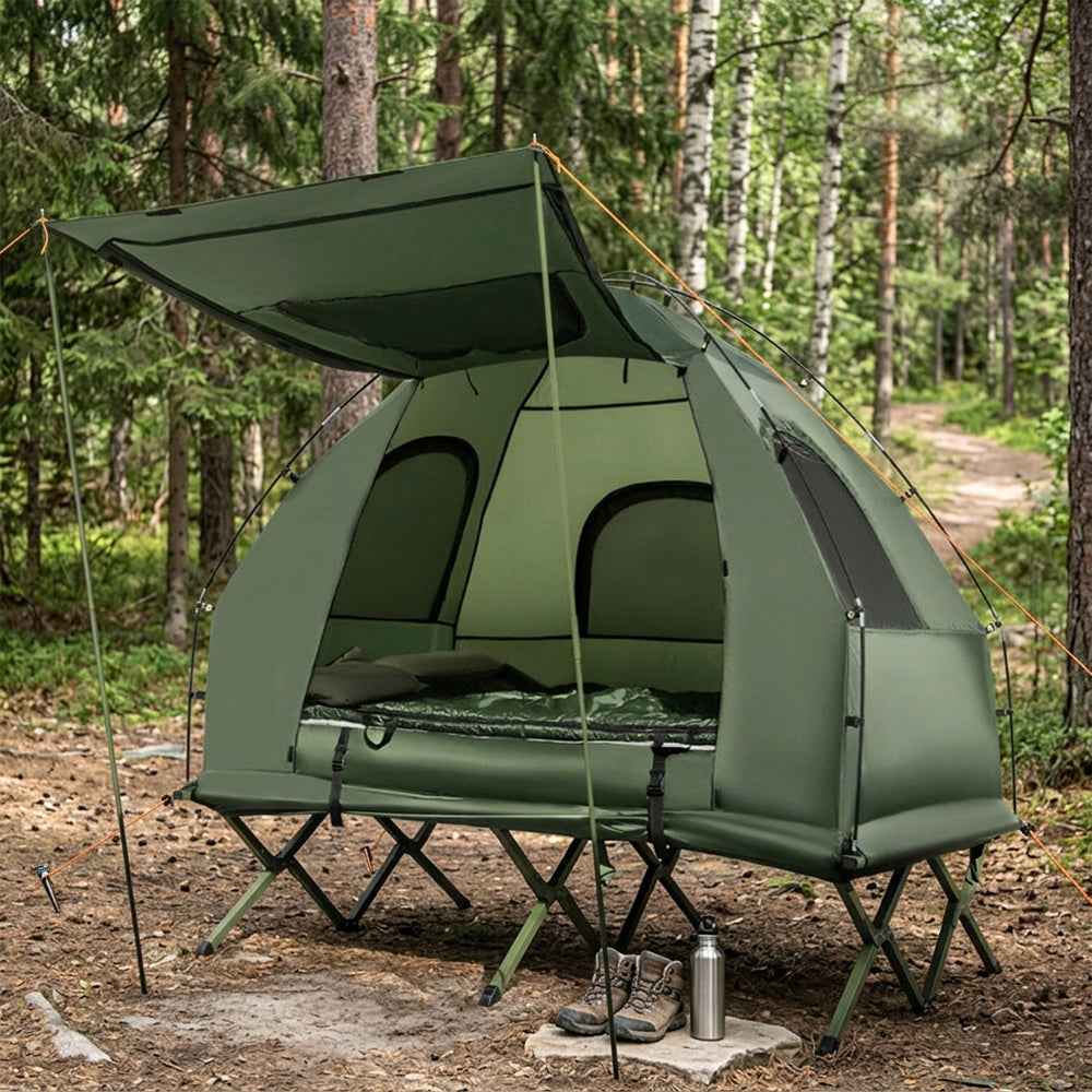 5-in-1 Camping Tent Cot with Air Mattress & Sleeping Bags — 2 Person