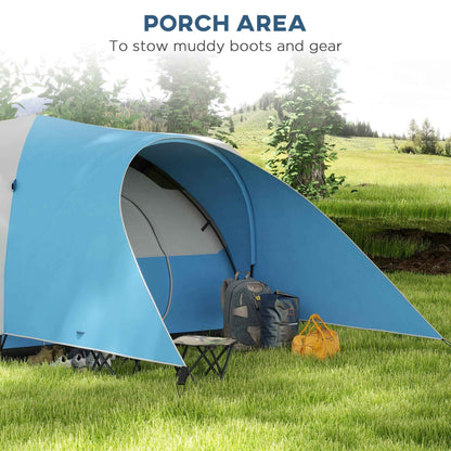 5–6 Person Family Camping Tent – 3000mm Waterproof with Porch, Sewn-In Groundsheet & 20 Stakes | Blue