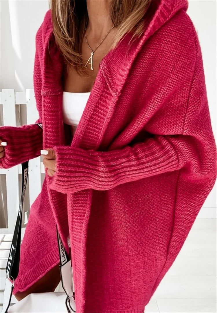 Women's Oversized Bat-Sleeve Hooded Cardigan Sweater – Cozy Casual Knit