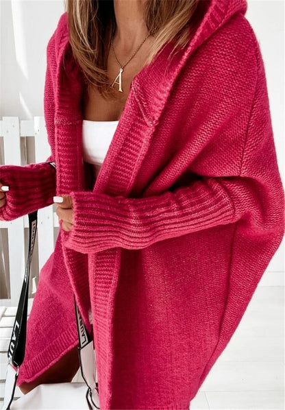 Women's Oversized Bat-Sleeve Hooded Cardigan Sweater – Cozy Casual Knit