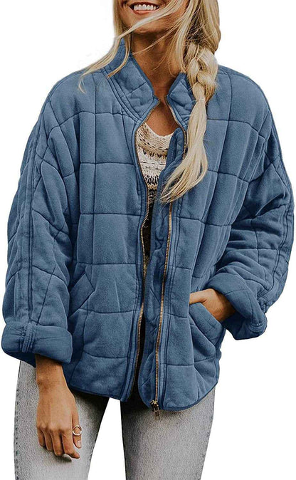 Women's Zip-Up Stand Collar Jacket – Casual Lightweight Jacket