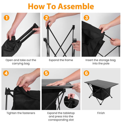Roll-Up Aluminum Camping Table with Storage Basket & Carry Bag – M & L Sizes