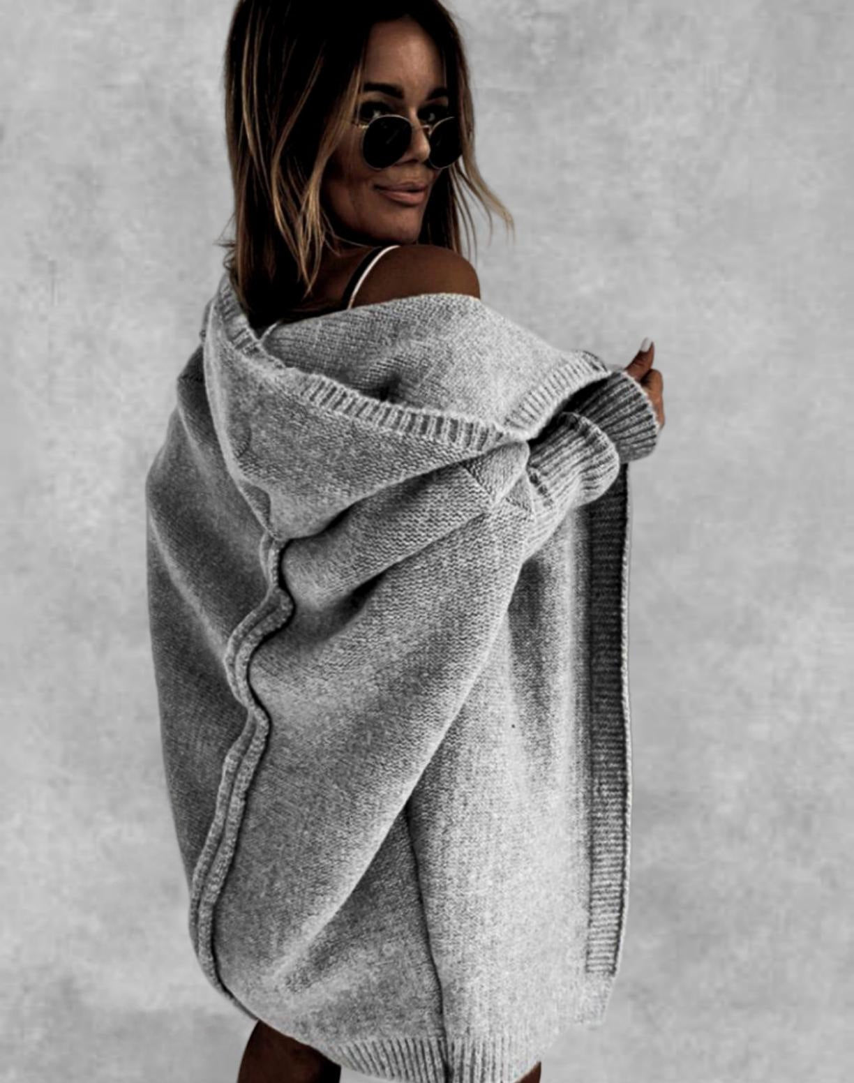 Women's Oversized Bat-Sleeve Hooded Cardigan Sweater – Cozy Casual Knit