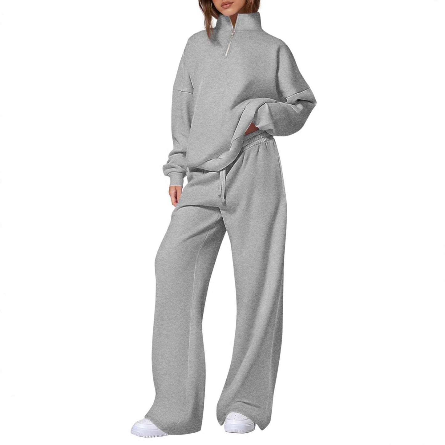 Women's Half-Zip Sweatshirt & Straight-Leg Pants Set – Matching Casual Loungewear