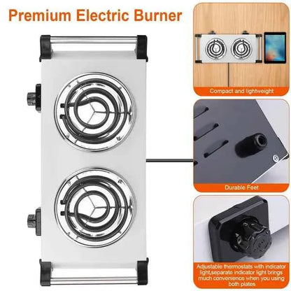 2000W Dual Burner Electric Hot Plate – 5 Temperature Settings, Portable
