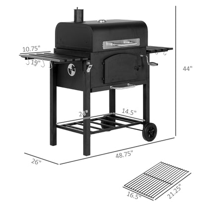 Charcoal BBQ Grill | 371 Sq In with Adjustable Height, Folding Shelves & Thermometer