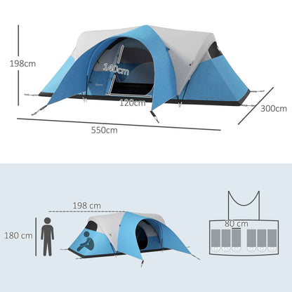 5–6 Person Family Camping Tent – 3000mm Waterproof with Porch, Sewn-In Groundsheet & 20 Stakes | Blue