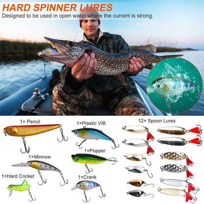 375-Piece Fishing Lure & Bait Kit with 2-Layer Tackle Box