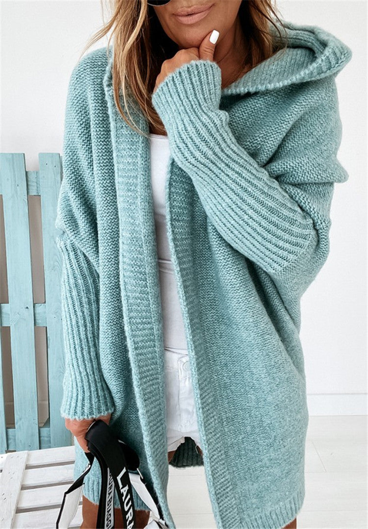 Women's Oversized Bat-Sleeve Hooded Cardigan Sweater – Cozy Casual Knit