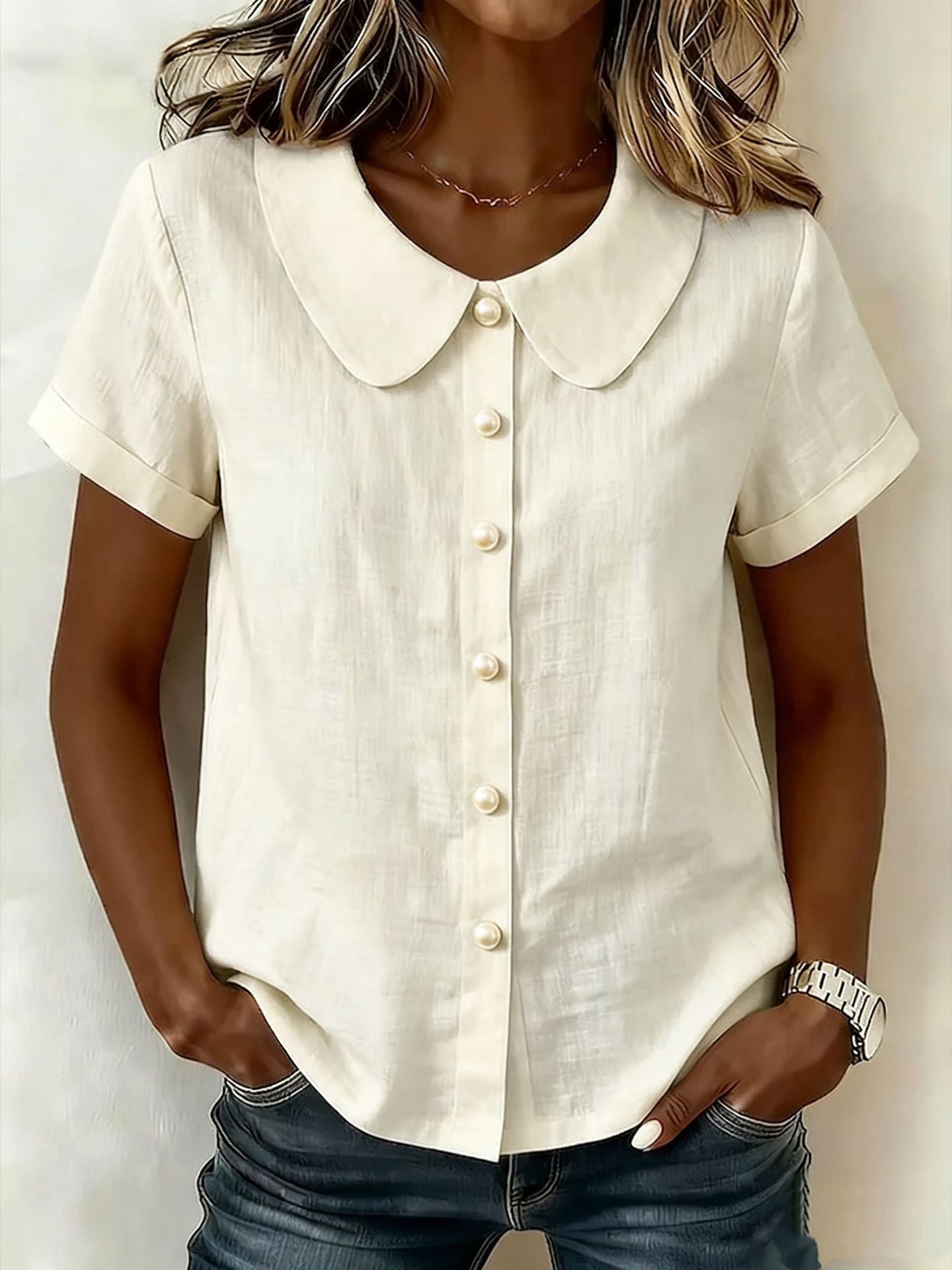 Women's Solid-Color Short-Sleeve Loose Casual Shirt – Lightweight Everyday Top
