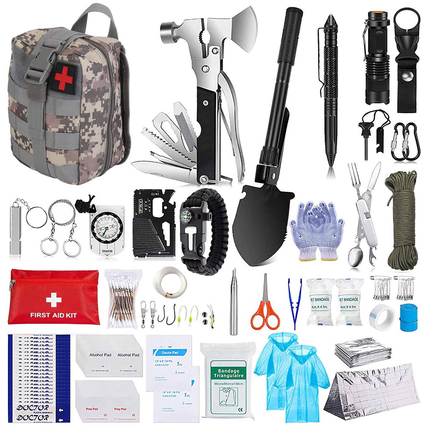 125-Piece Emergency Survival Kit with First Aid Supplies & Tactical Gear