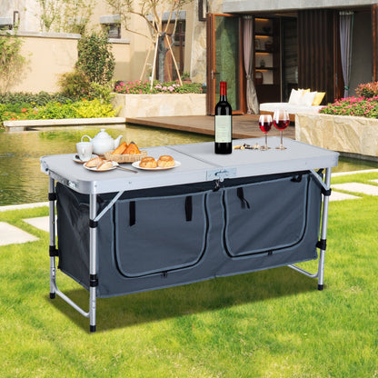 47" Aluminum Folding Camping Table with Storage Organizer | 3-Height Adjustable