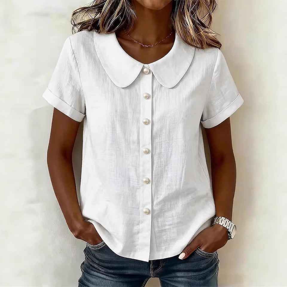 Women's Solid-Color Short-Sleeve Loose Casual Shirt – Lightweight Everyday Top