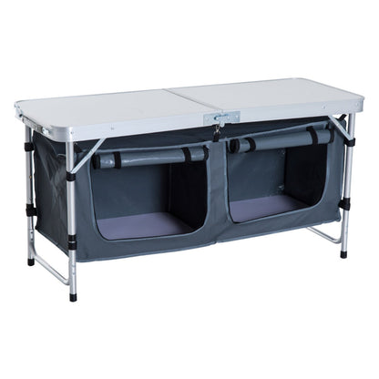 47" Aluminum Folding Camping Table with Storage Organizer | 3-Height Adjustable
