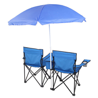 Folding 2-Seat Beach & Fishing Chair with Removable Sun Umbrella