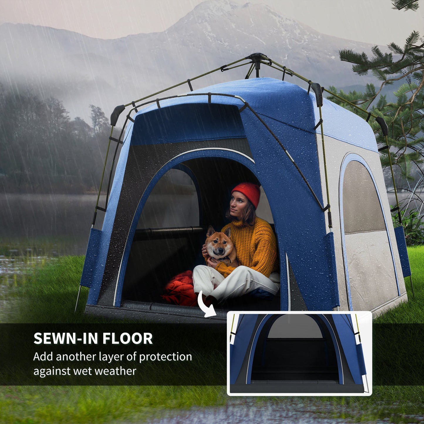 3-4 Person Pop-Up Camping Tent – Automatic Setup, 4 Doors, Water-Resistant