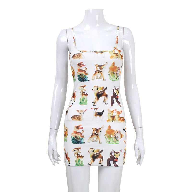 Animal Print Suspender High-elastic Bodycon Dress