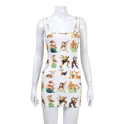 Animal Print Suspender High-elastic Bodycon Dress