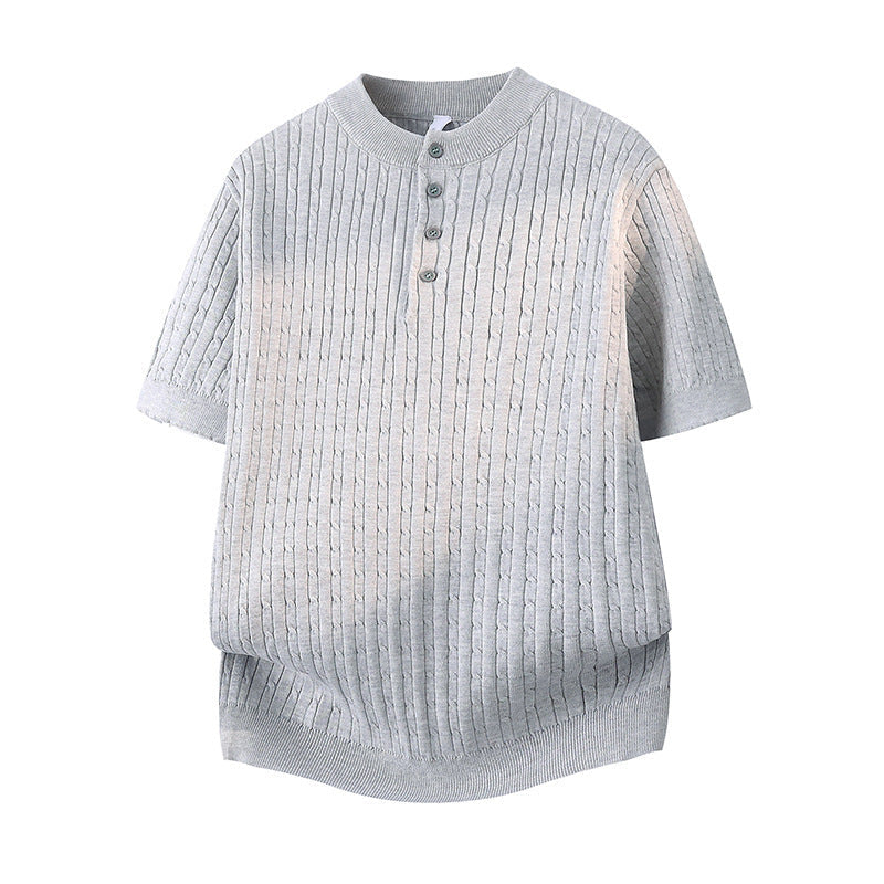 Men's Henry Collar Knit Sweater Short-sleeve T-shirt