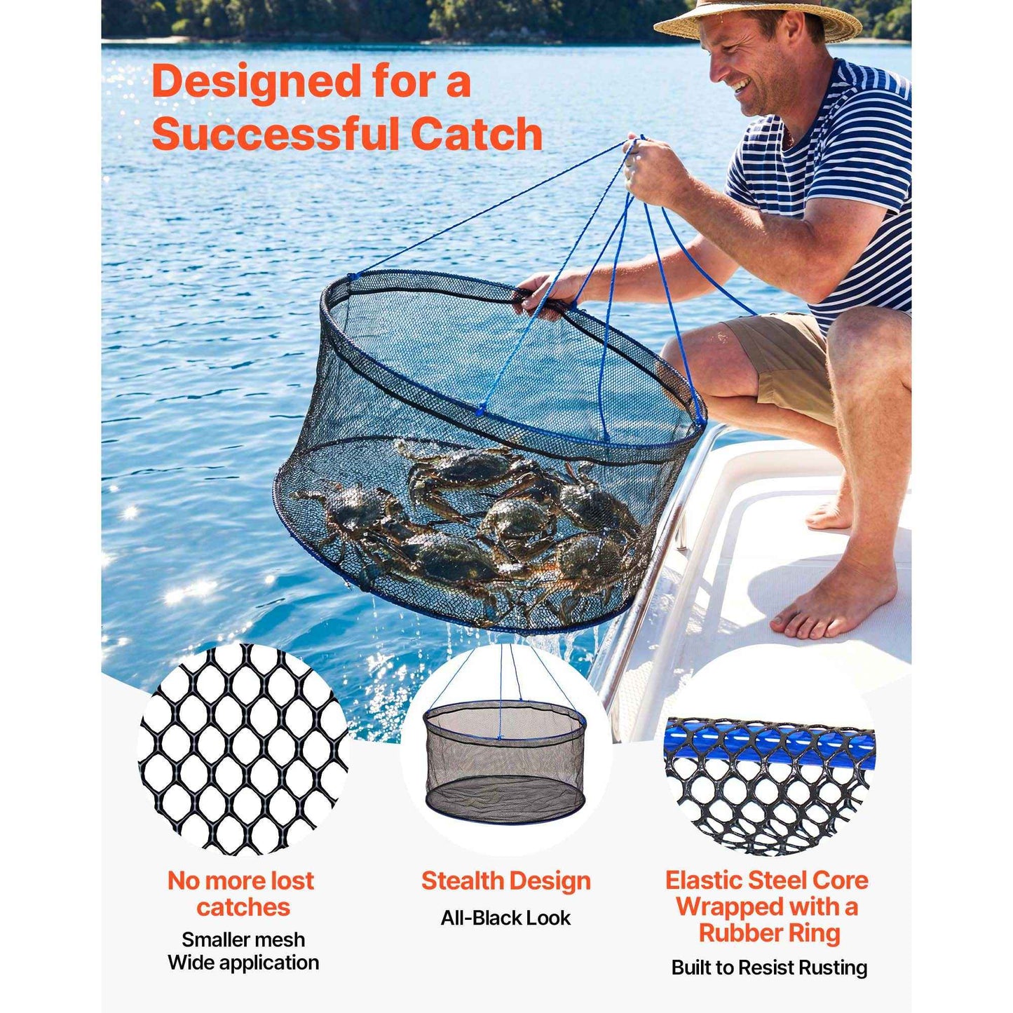 Foldable Drop Fishing Net with Rope & Storage Bag