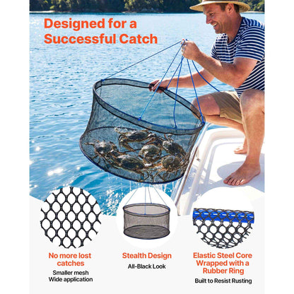 Foldable Drop Fishing Net with Rope & Storage Bag