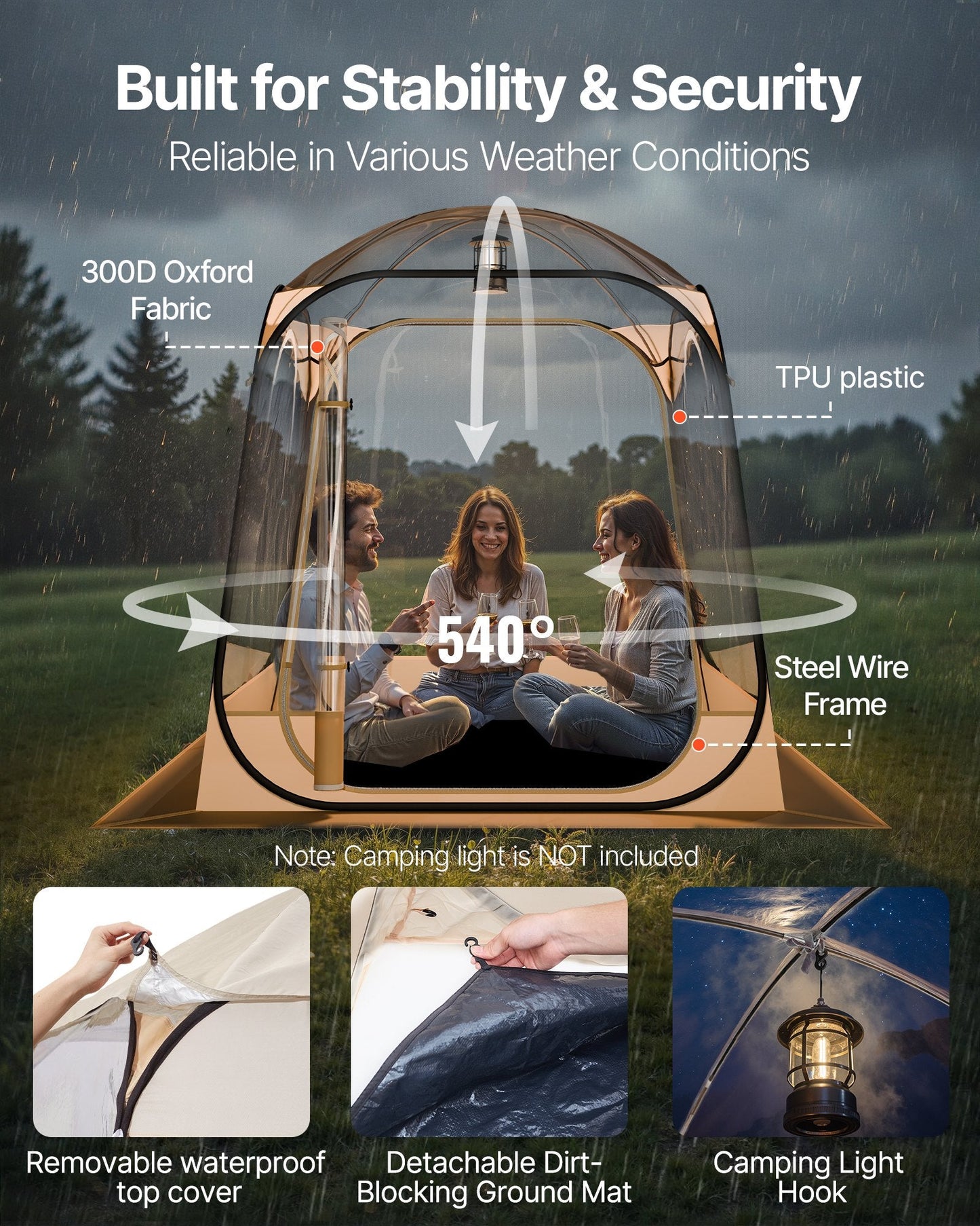 Clear Bubble Pod Tent | 63x63" Pop-Up Igloo Shelter for 2-4 People | Camping & Fishing