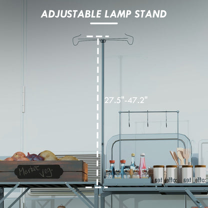 Folding Camp Kitchen Cooking Station with Lamp Stand, Shelves & Utensil Hooks