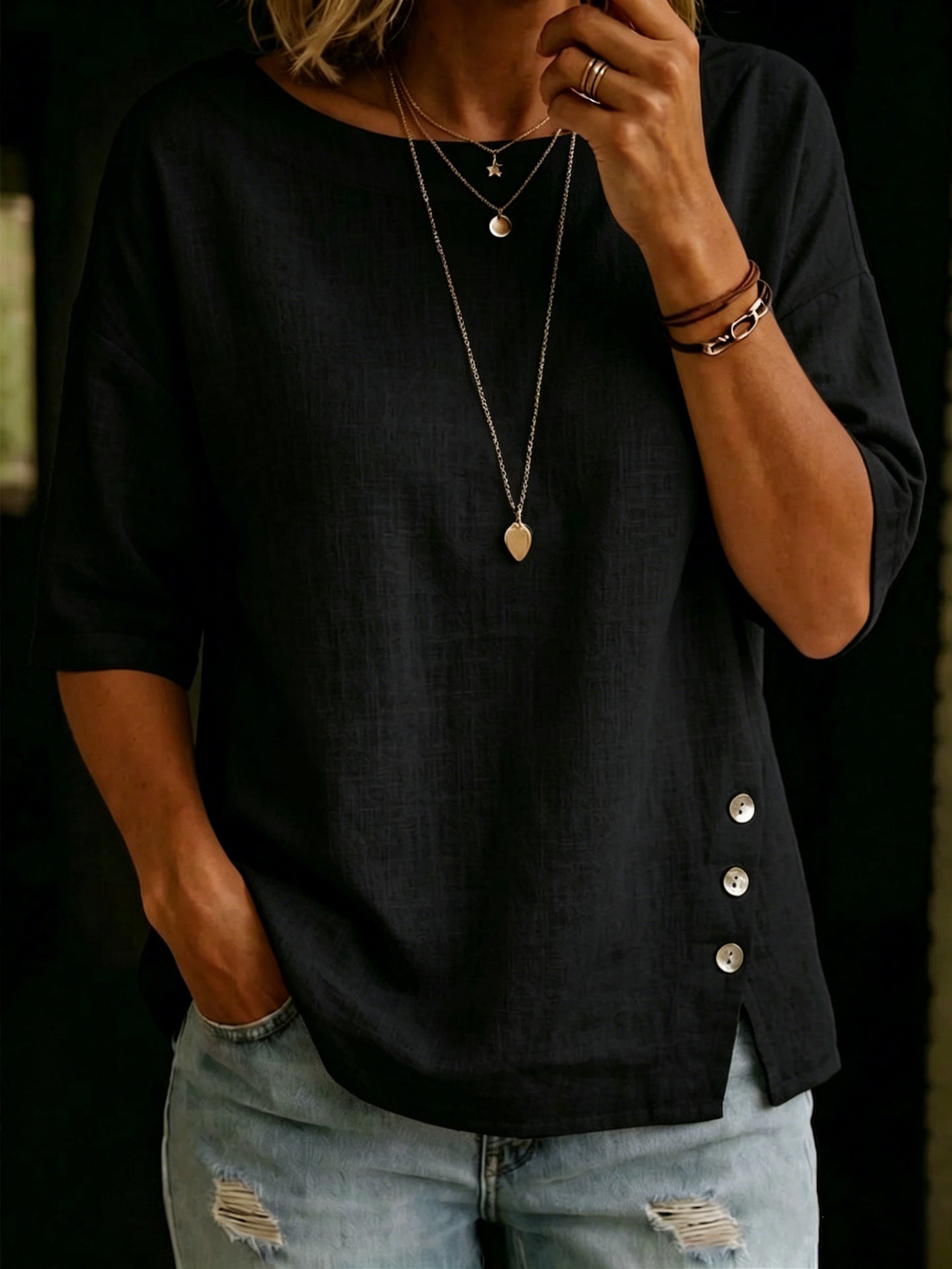 Women's Asymmetric Button Casual Top – Relaxed Everyday Blouse